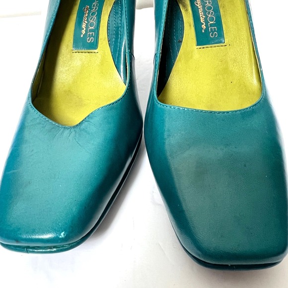 Aerosoles Signature Teal Leather Square Toe Mid Heel Pumps Women's Size 7B - Picture 4 of 11